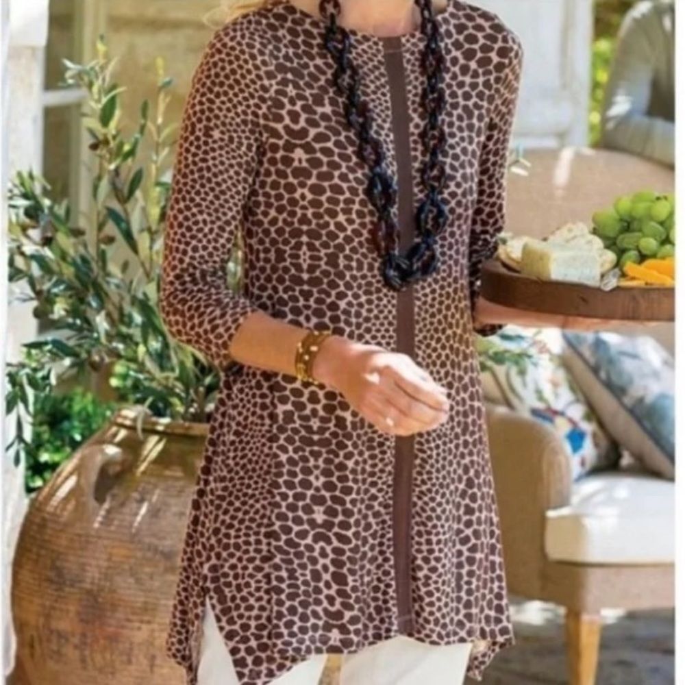 Soft Surroundings Savannah Giraffe Print Tunic Animal Print Jersey Top XS